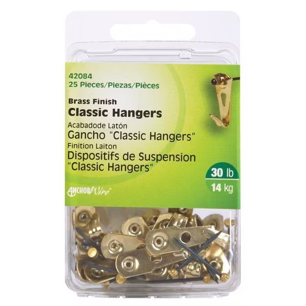 AnchorWire Brass-Plated Classic Picture Hanger 30 lb 25 pk, 5PK, Hillman, Mfr#: 42084
